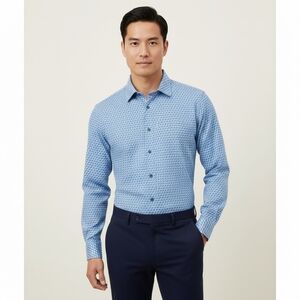 Alfani Men's Slim Fit 4-Way Stretch Dress Shirt Blue-White